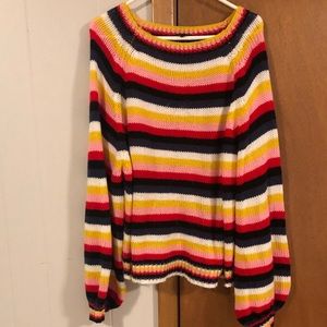 Striped belle sleeve sweater